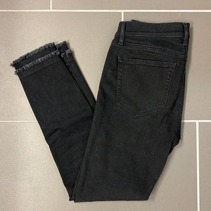 Loft Double Frayed Hem Mid Rise Skinny Black Ankle Jeans